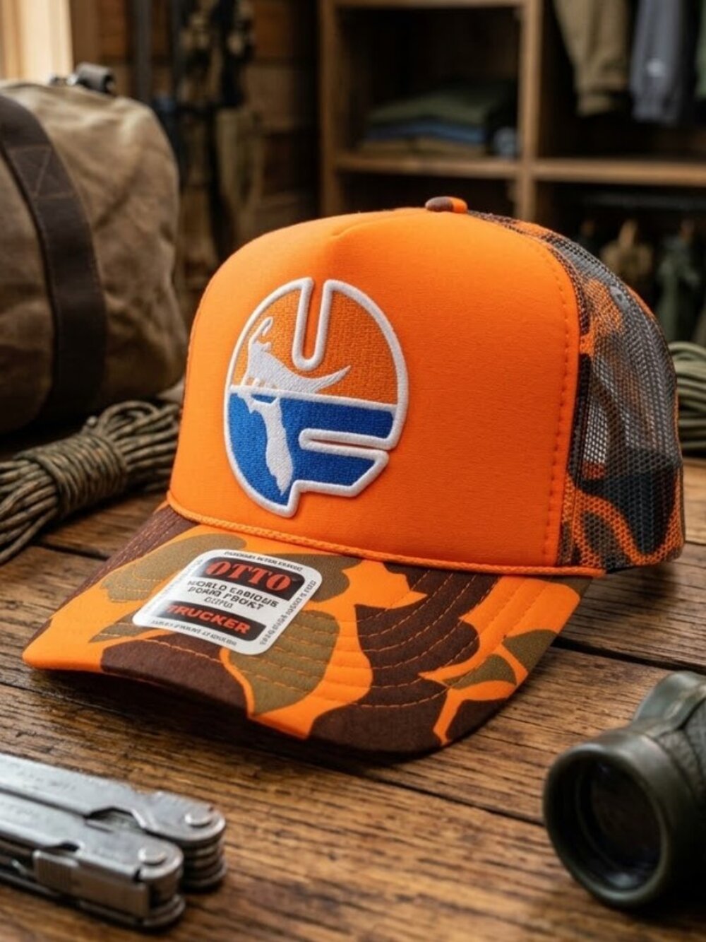 Retro Florida Gators Hat Orange Camo Patch OTTO Foam Rope Trucker Snapback Cap